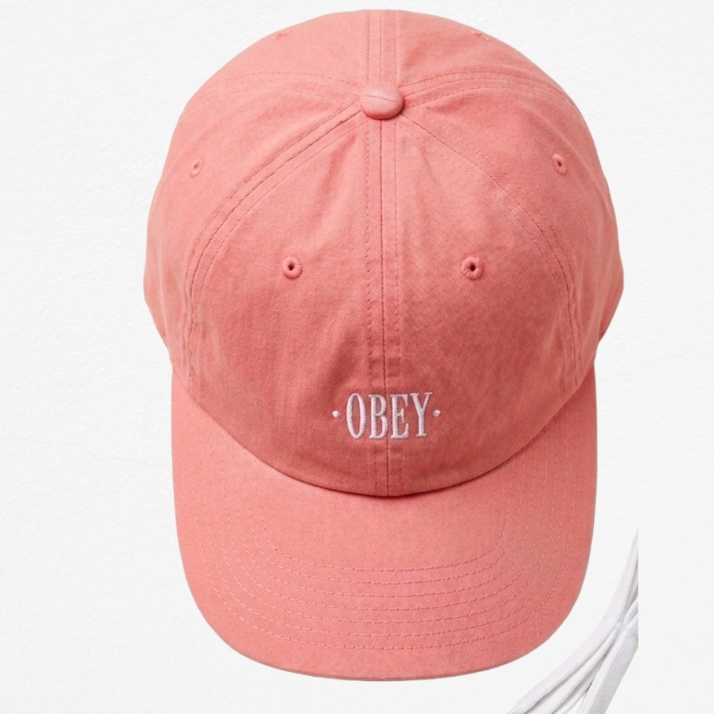 Obey Propaganda Salmon Pink Coral Dad Hat Adjustable Leather Strapback Cap